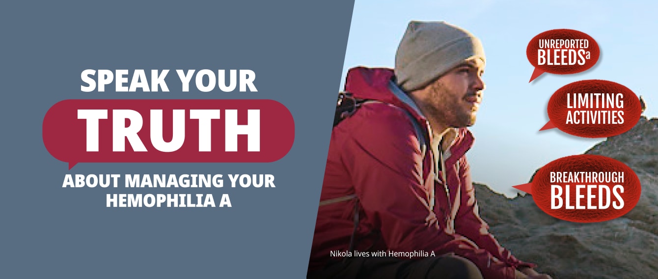 Image of man in an outdoor setting, with speech bubbles containing text